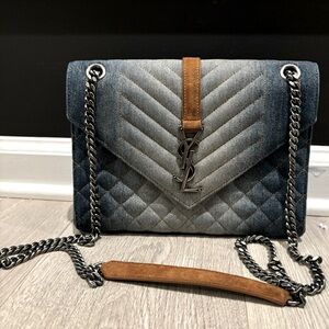 Saint Laurent Medium College Matelassé Denim Shoulder Bag Ysl